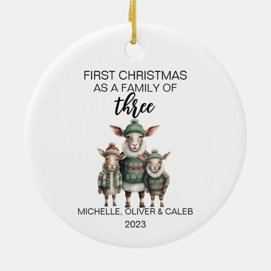 Eerste Kerstgeit Gezinslid van Drie Keramisch Ornament (Achterkant)