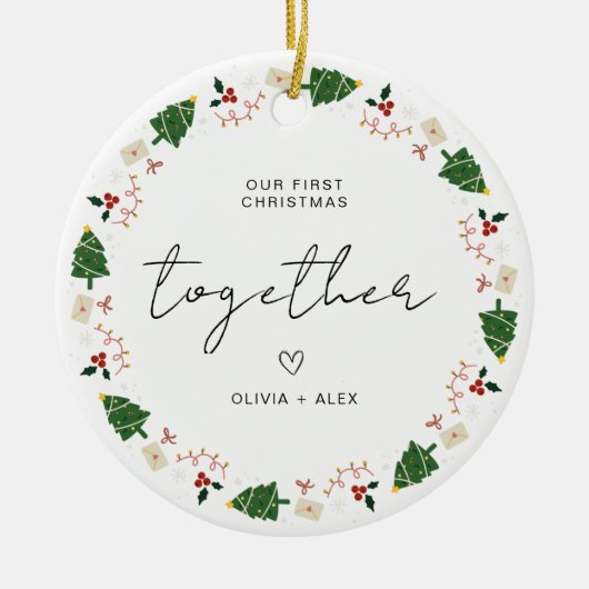 Eerste kerstgeschenk Kerstkoppel Geschenk Keramisch Ornament (Voorkant)