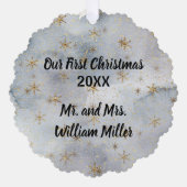 Eerste kerstgeschenk voor pasgetrouwden ornament kaart (Voorkant)