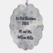 Eerste kerstgeschenk voor pasgetrouwden ornament kaart (Links)