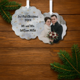 Eerste kerstgeschenk voor pasgetrouwden ornament kaart