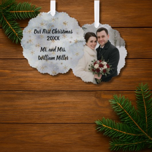 Eerste kerstgeschenk voor pasgetrouwden ornament kaart