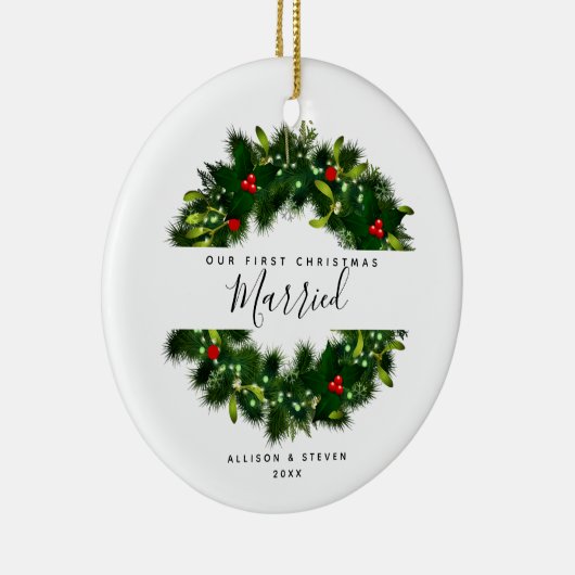 Eerste Kerstgevechtsscript aangepast Keramisch Ornament (Rechts)