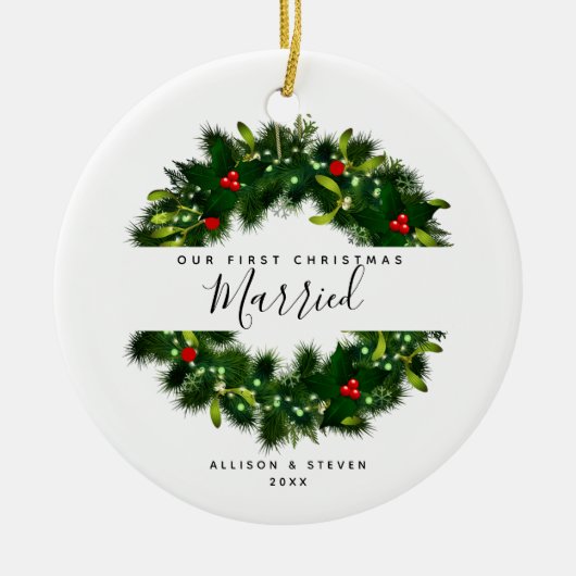 Eerste Kerstgevechtsscript aangepast Keramisch Ornament (Voorkant)