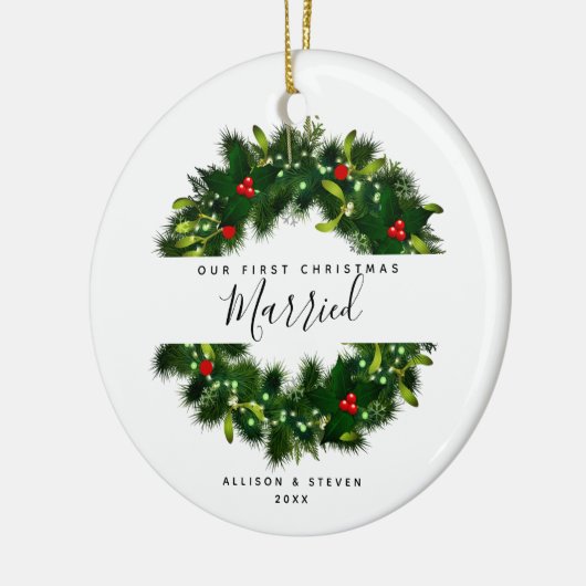 Eerste Kerstgevechtsscript aangepast Keramisch Ornament (Links)