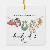 Eerste Kerstgezin van 3 met foto schattige boho Keramisch Ornament (Voorkant)