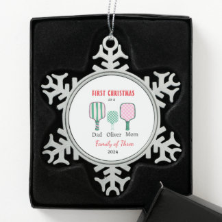 Eerste kerstgezin van drie Keepsake Tin Sneeuwvlok Ornament