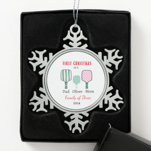 Eerste kerstgezin van drie Keepsake Tin Sneeuwvlok Ornament (Kistje)