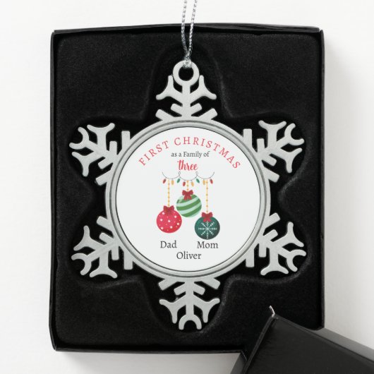 Eerste kerstgezin van drie Keepsake Tin Sneeuwvlok Ornament (Kistje)