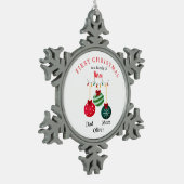 Eerste kerstgezin van drie Keepsake Tin Sneeuwvlok Ornament (Links)