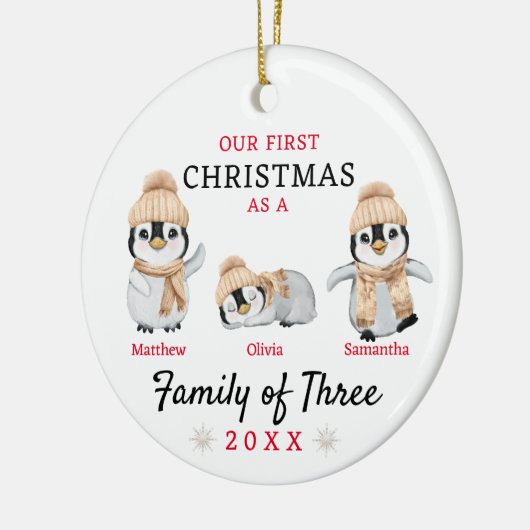 Eerste kerstgezin van drie keramisch ornament (Links)