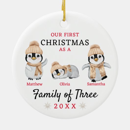 Eerste kerstgezin van drie keramisch ornament (Achterkant)