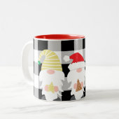 Eerste kerstgnomen met buffelcheque tweekleurige koffiemok (Voorkant links)