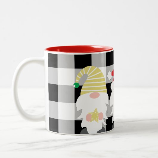 Eerste kerstgnomen met buffelcheque tweekleurige koffiemok (Links)