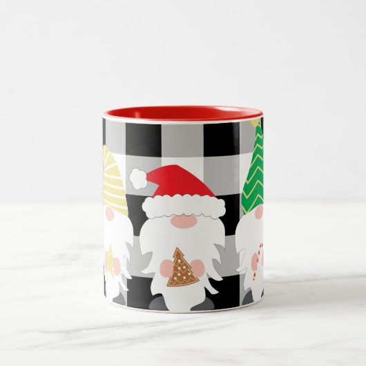 Eerste kerstgnomen met buffelcheque tweekleurige koffiemok (Center)