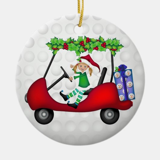 Eerste kerstgolfkunst met Elf 1 Keramisch Ornament (Voorkant)