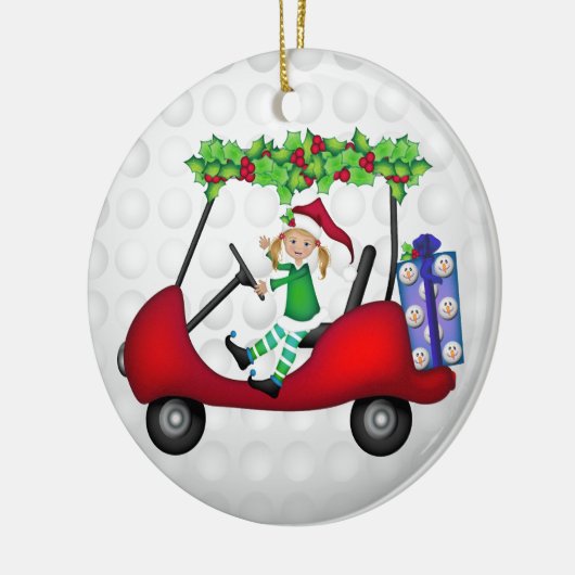Eerste kerstgolfkunst met Elf 1 Keramisch Ornament (Links)