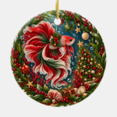Eerste Kerstgroen Betta Fish Koppels Keramisch Ornament (Achterkant)