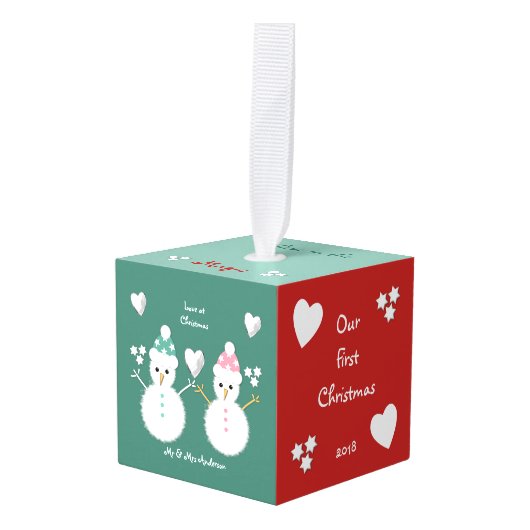 Eerste kerstgroen en rode Snowman Foto Decoratie (Voorkant hoekig)