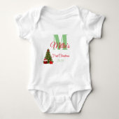 Eerste kerstgroen rood bewerkbaar monogram romper (Voorkant)
