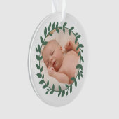 Eerste kerstgroene Baby foto Leafy Border Ornament (voorkant)