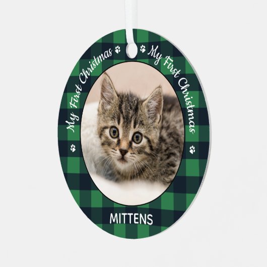 Eerste kerstgroene foto van Pset Kitten Cat Pet Metalen Ornament (Voorkant links)