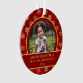 Eerste kerstgrootma Grandpa Red Gold Snowflakes Ornament (voorkant)