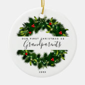 Eerste kerstgrootouders Modern Wreatn Custom Keramisch Ornament (Voorkant)
