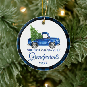 Eerste kerstgrootouders Truck Blue Keramisch Ornament