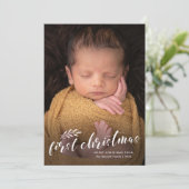 Eerste kersthandgeschreven Baby foto Feestdagenkaart (Staand voorkant)