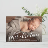 Eerste kersthandgeschreven Baby foto Feestdagenkaart (Staand voorkant)