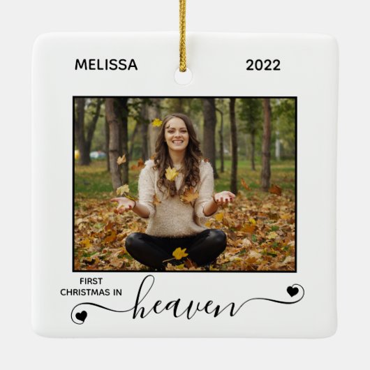 Eerste kersthemel Eenvoudig 2 Foto Memorial Keramisch Ornament (Achterkant)