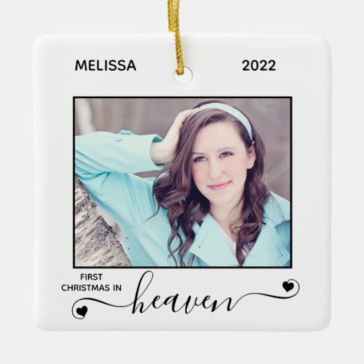 Eerste kersthemel Eenvoudig 2 Foto Memorial Keramisch Ornament (Voorkant)