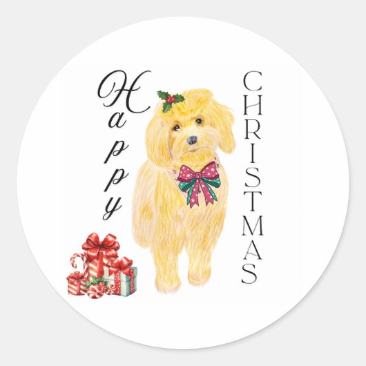 Eerste Kersthond Ronde Sticker (Voorkant)