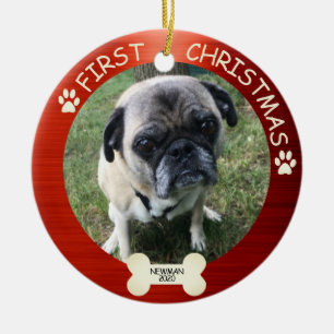 Eerste kersthond Rood Keramisch Ornament
