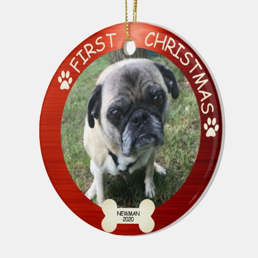 Eerste kersthond Rood Keramisch Ornament (Links)