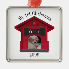 Eerste kersthond Upload Photo Dog House w Bone Metalen Ornament