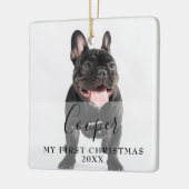 Eerste kersthuisdier 2 fotonaam script keramisch ornament (Links)