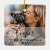 Eerste kersthuisdier 2 fotonaam script keramisch ornament (Achterkant)