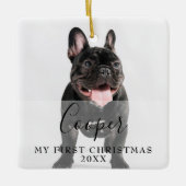 Eerste kersthuisdier 2 fotonaam script keramisch ornament (Voorkant)