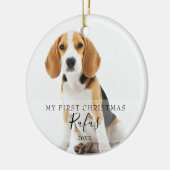 Eerste kersthuisdierfoto's keramisch ornament (Links)