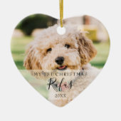 Eerste kersthuisdierfoto's modern script keramisch ornament (Voorkant)