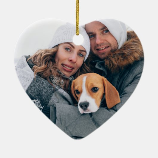 Eerste kersthuisdierfoto's modern script keramisch ornament (Achterkant)