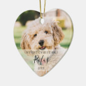 Eerste kersthuisdierfoto's modern script keramisch ornament (Links)