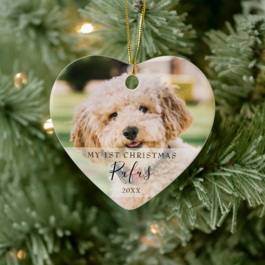 Eerste kersthuisdierfoto's moderne script keramisch ornament (Boom)