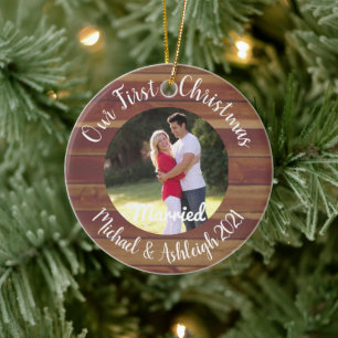 Eerste kersthuwelijk keramisch ornament