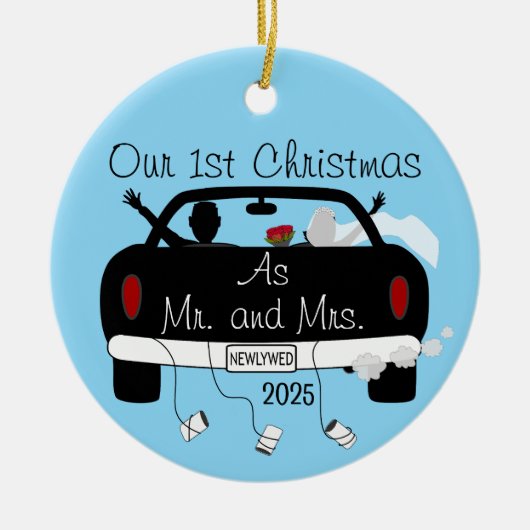 Eerste kersthuwelijkspaar keramisch ornament (Voorkant)