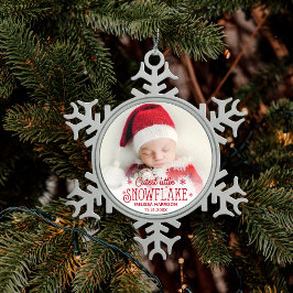 Eerste kerstinkster kleine sneeuwvlokfoto sneeuw tin sneeuwvlok ornament