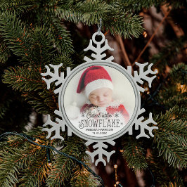 Eerste kerstinktster kleine sneeuwvlokfoto tin sneeuwvlok ornament