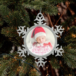 Eerste kerstinktster kleine sneeuwvlokfoto tin sneeuwvlok ornament